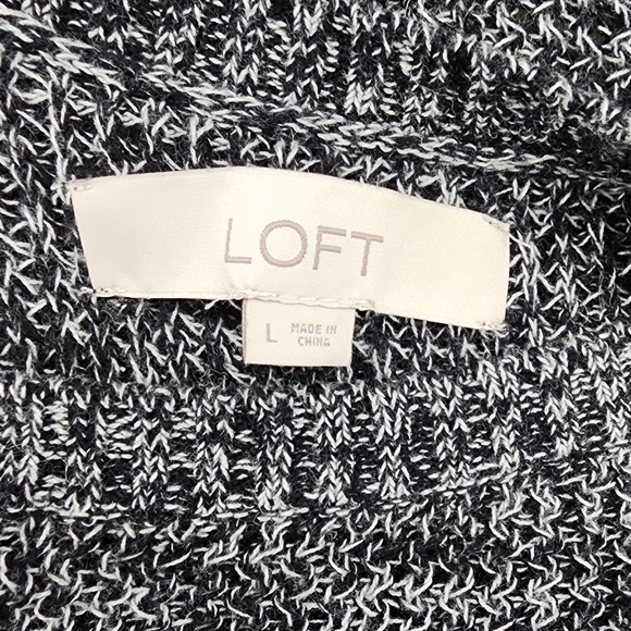 Loft Bow Statement Sleeve Sweater Cotton Round Neck Marled Black Knit Large - Picture 10 of 14